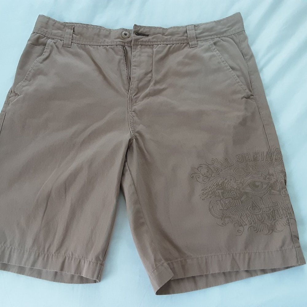 NOBO Men Long Shorts Size 38 Tan Dune Beige All Seeing/Knowing Eye Cotton *S631